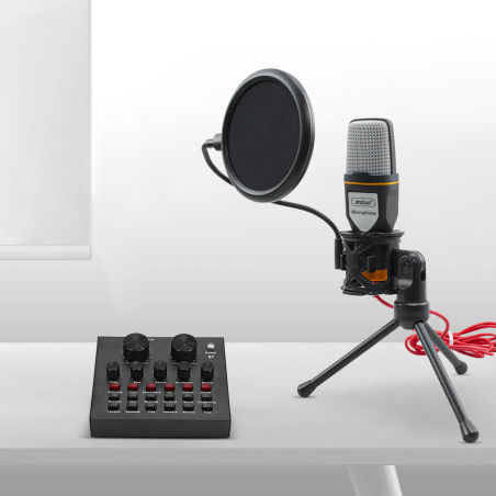 Kit micrófono de condensador para PC con tarjeta de sonido filtro pop y trípode
