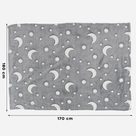 Manta mágica infantil polar Estrellas Fluorescentes Luna Gris Polar 170x180