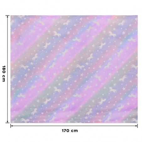 Manta Mágica Infantil Unicornio Fluorescente Lila Cuadros Polar 170x180cm