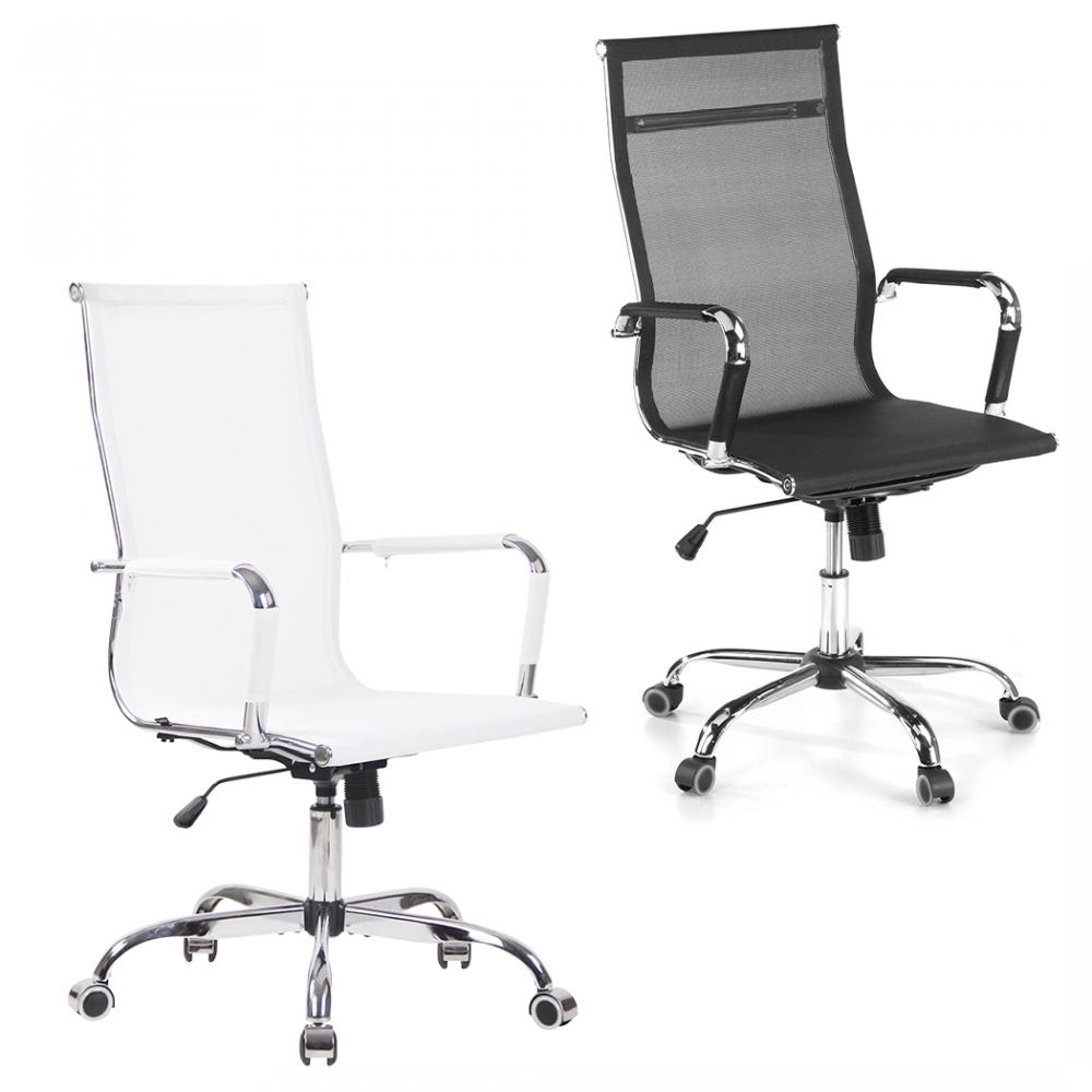 Silla presidencial RENZO de oficina de malla con respaldo alto y reposabrazos Blanco