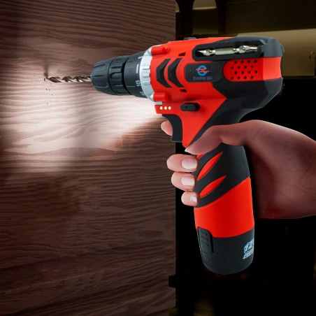 Taladro destornillador inalámbrico batería doble de 12V con estuche y accesorios