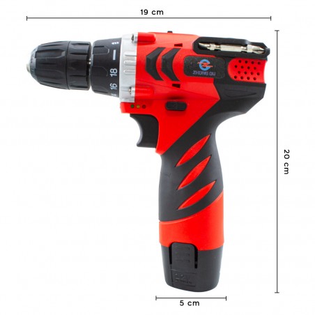 Taladro destornillador inalámbrico batería doble de 12V con estuche y accesorios