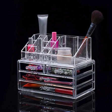 Organizador maquillaje transparente 20 espacios para cosméticos 17,5x22,5x13,5