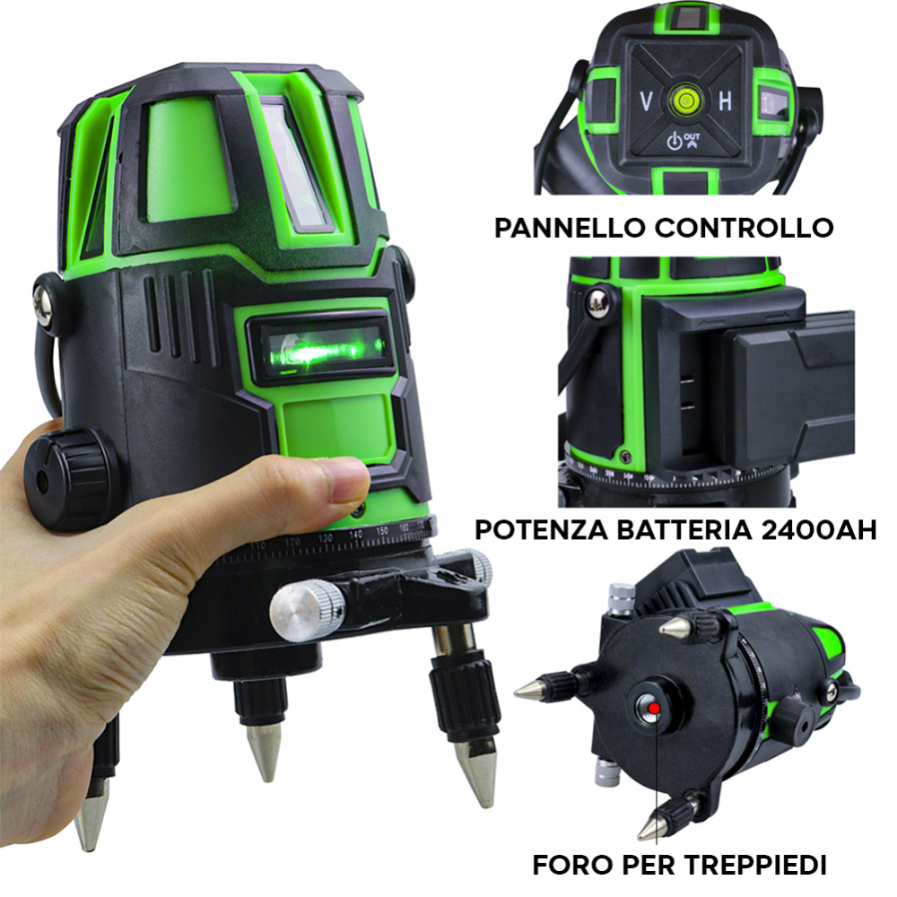 Nivel láser autonivelante 360 ​​° Rayo verde...