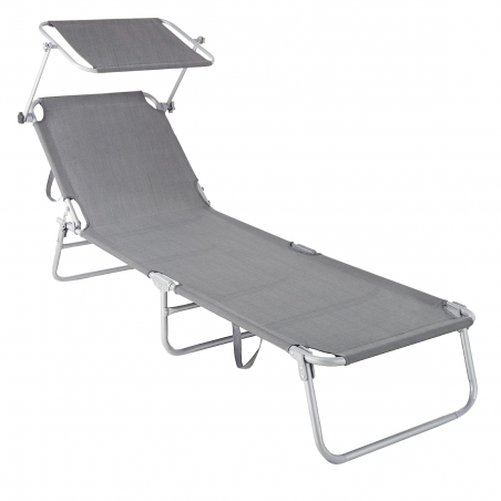 281013 Tumbona de Textilene respaldo ajustable GRIS tubo 18mm con toldo parasol