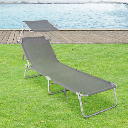281013 Tumbona de Textilene respaldo ajustable GRIS tubo 18mm con toldo parasol