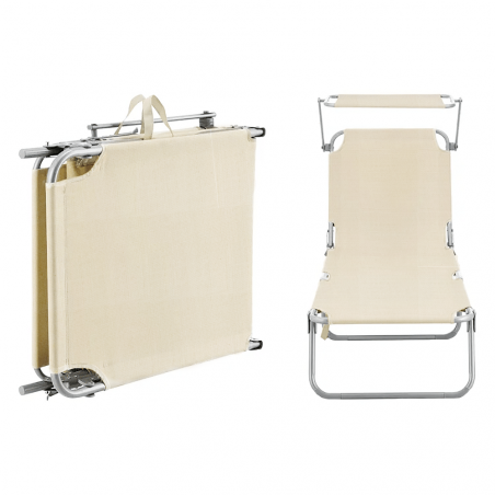 281014 Tumbona de Textilene respaldo ajustable BEIGE tubo 18mm con toldo parasol