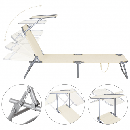 281014 Tumbona de Textilene respaldo ajustable BEIGE tubo 18mm con toldo parasol