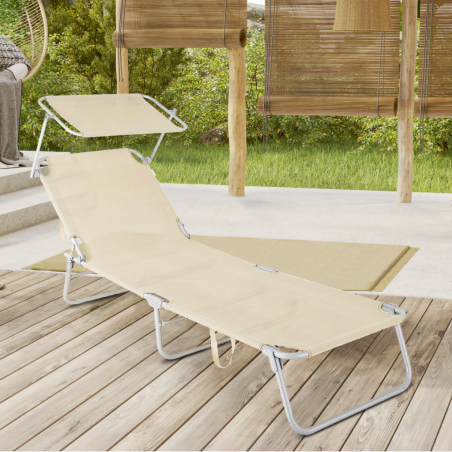 281014 Tumbona de Textilene respaldo ajustable BEIGE tubo 18mm con toldo parasol