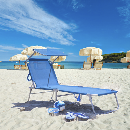 281012 Tumbona de Textilene respaldo ajustable BLUE tubo 18mm con toldo parasol