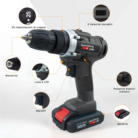 Taladro atornillador inalámbrico doble batería 21V accesorios velocidad 0-400rpm