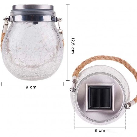 Linterna exterior de carga solar 2 uds. Tarro de esfera de vidrio con mini LED