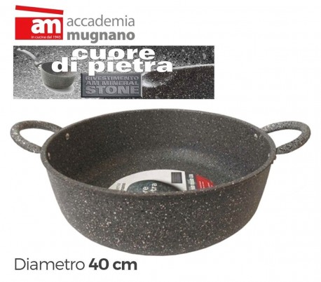 Cacerola con 2 mangos 20 cm antiadherente y revestimiento con efecto piedra revestimiento - Accademia Mugnano CUORE DI PIETRA