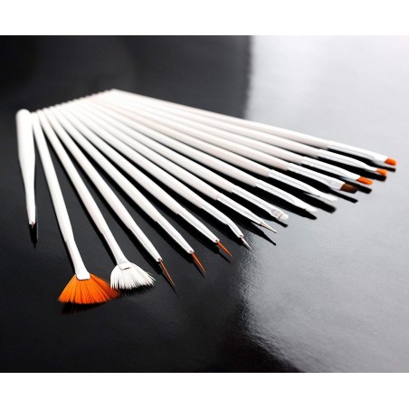 Set 15 pinceles nail art para reconstrucción y decoración de uñas de gel UV