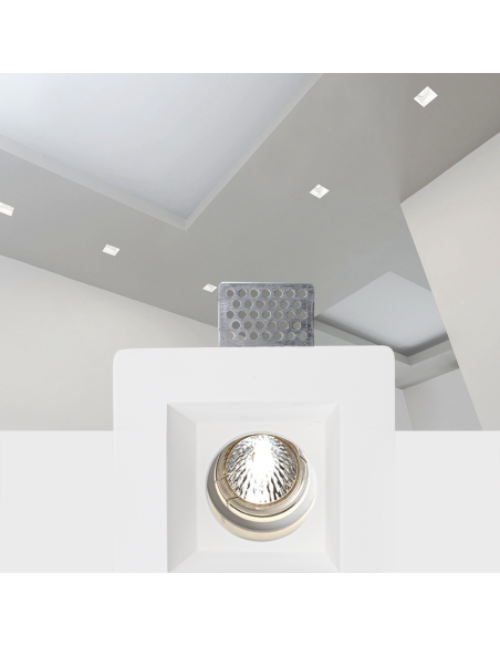 Portalámparas Escayola Retráctil GS-5006 Blanco Cuadrado Empotrable GU10 Attack