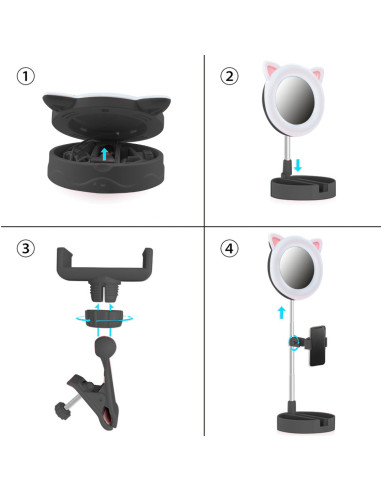 Espejo iluminado para Smartphone con Anillo de...