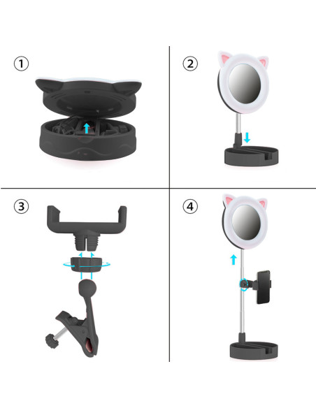 Espejo iluminado para Smartphone con Anillo de Luz LED Multiusos