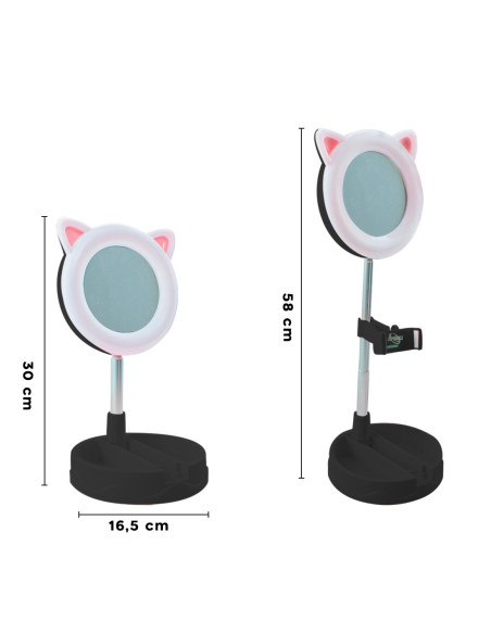 Espejo iluminado para Smartphone con Anillo de Luz LED Multiusos