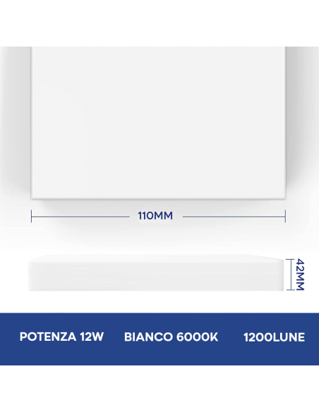 Plafón LED 12W Luz Blanca 6000K forma Cuadrada Lámpara Slim para Interior