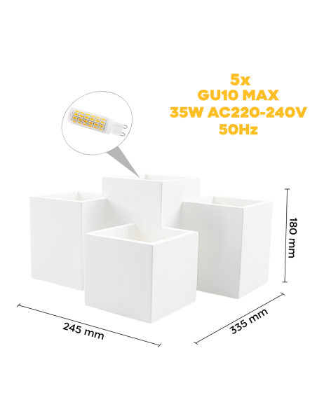 Aplique de Pared de Yeso GS-5029 Plafonieres 5 Soportes de Luz GU10 Pintable