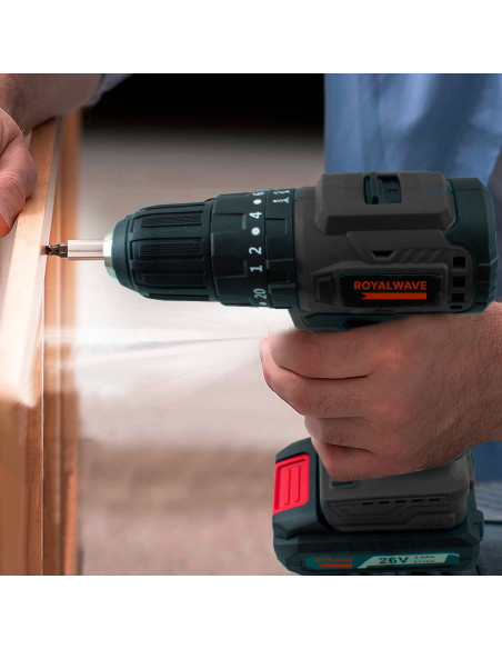 Atornillador Taladro Inalámbrico de Doble Batería con Percusión 26V y Maletín