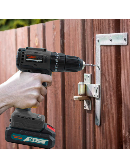 Atornillador Taladro Inalámbrico de Doble Batería con Percusión 26V y Maletín