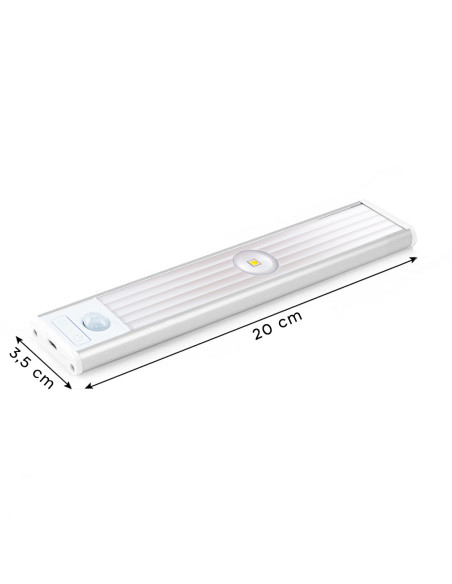 Tira LED Magnética Luz Inteligente 20 cm Recargable por USB Sensor Movimiento
