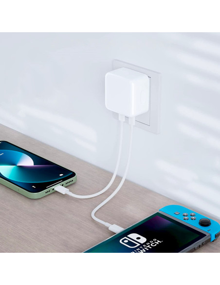Adaptador de cargador de doble carga para smartphone con toma USB-C+C de 35W
