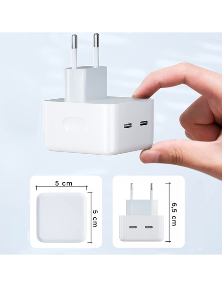 Adaptador de cargador de doble carga para smartphone con toma USB-C+C de 35W