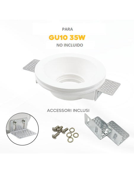 Portalámparas empotrable de yeso GS-5007 redondo blanco con conexión GU10