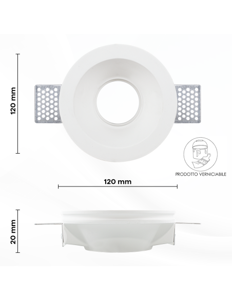Portalámparas empotrable de yeso GS-5007 redondo blanco con conexión GU10