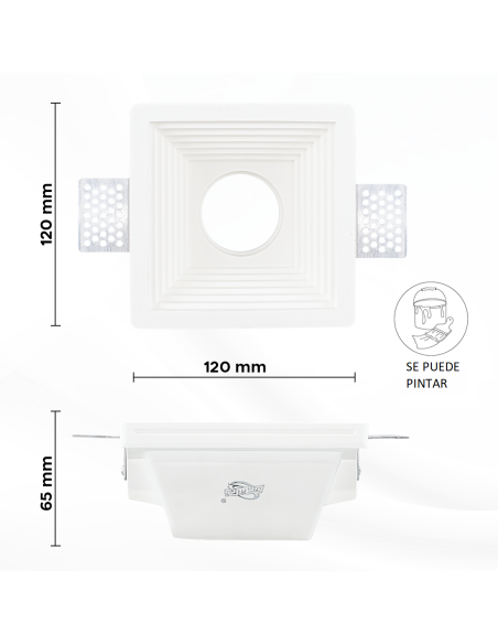 Portalámparas empotrable de yeso GS-5004 cuadrado blanco con conexión GU10
