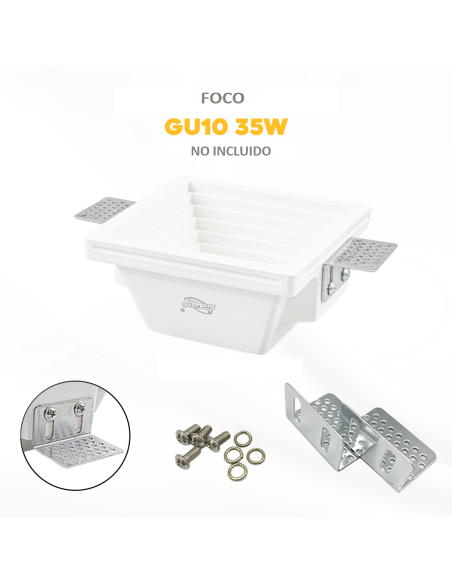 Portalámparas empotrable de yeso GS-5004 cuadrado blanco con conexión GU10