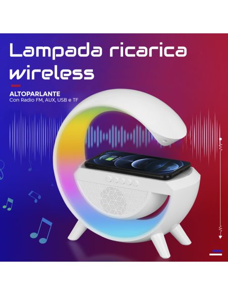Lámpara de carga inalámbrica LED Bluetooth 5.0 para smartphone radio AUX USB TF