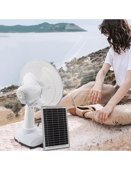 Ventilador Portátil c/ luz Emergencia Carga Solar Ideal Camping