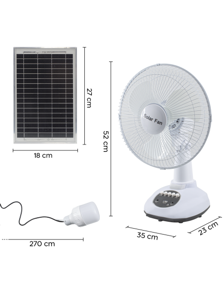 Ventilador Portátil c/ luz Emergencia Carga Solar Ideal Camping