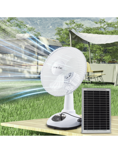 Ventilador Portátil c/ luz Emergencia Carga Solar Ideal Camping