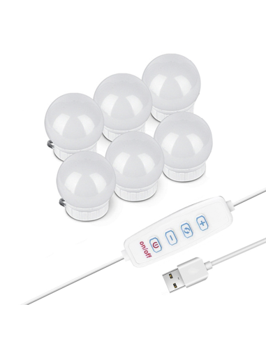 Juego de 6 Luces LED Regulables para Espejo de Tocador con Cable USB