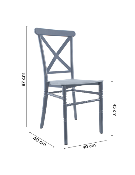 Set de 4 sillas Sidney Gris en polipropileno vintage, para catering y eventos
