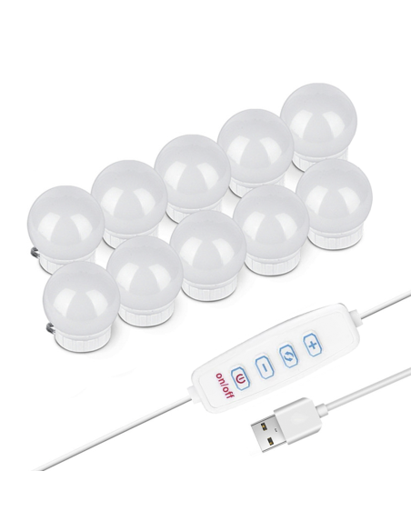 Set de 10 bombillas LED para tocador con regulador de intensidad y cable USB