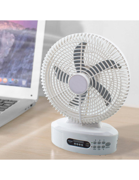 Ventilador de mesa de energía solar recargable con Bluetooth LED y radio FM
