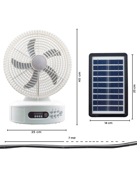 Ventilador de mesa de energía solar recargable con Bluetooth LED y radio FM