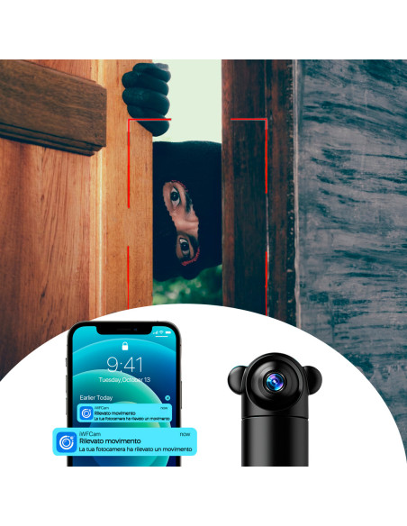 Mini Cámara Rotación de 180° Q-Sx82 Wi-Fi Inalámbrico 1080p 4K Visión nocturna