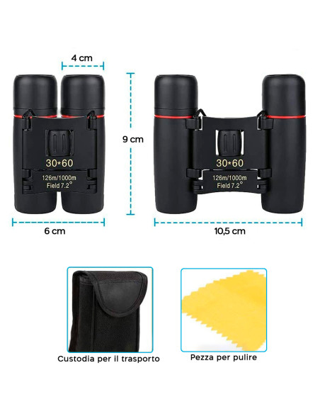 Prismáticos Plegables Portátiles Compactos 30x60 para Caza con Visión Nocturna