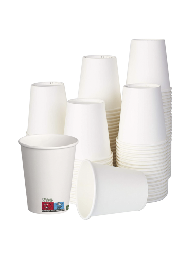 Pack 50 Vasos cartón 180ml biodegradable compostable desechable para agua o café