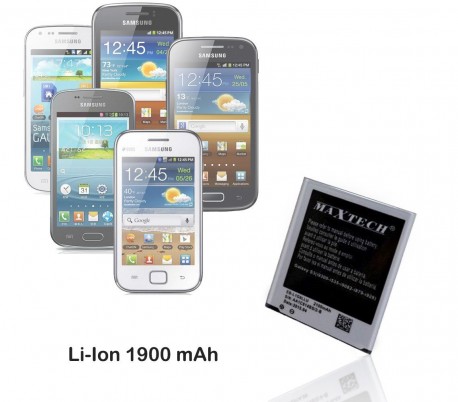Batería compatible con Samsung Galaxy S3 Mini Galaxy Ace 2 y siguientes - MAXTECH batería Li-ion 1900mAh T010