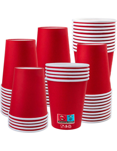 Pack 50pcs vasos carton Rojo 180ml desechables Biodegradables y compostables