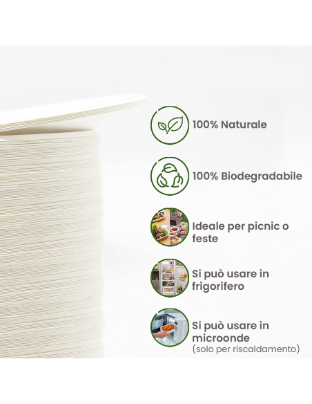 Pack 100 Platos de papel 23cm desechables Biodegradables Ecológicos Compostables