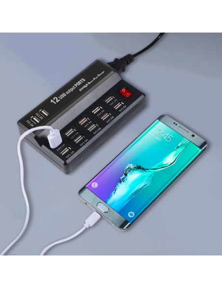 Estación de carga 12 puertos USB 60W Q-CD10P Carga simultánea con interruptor