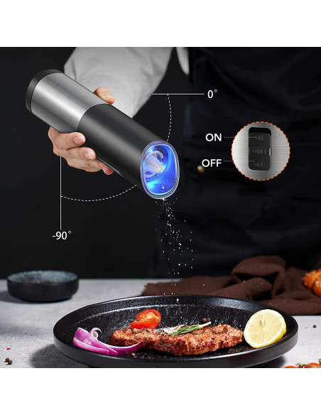 Molinillo de Sal y Pimienta Eléctrico a Batería en Acero con Pomo Ajustable